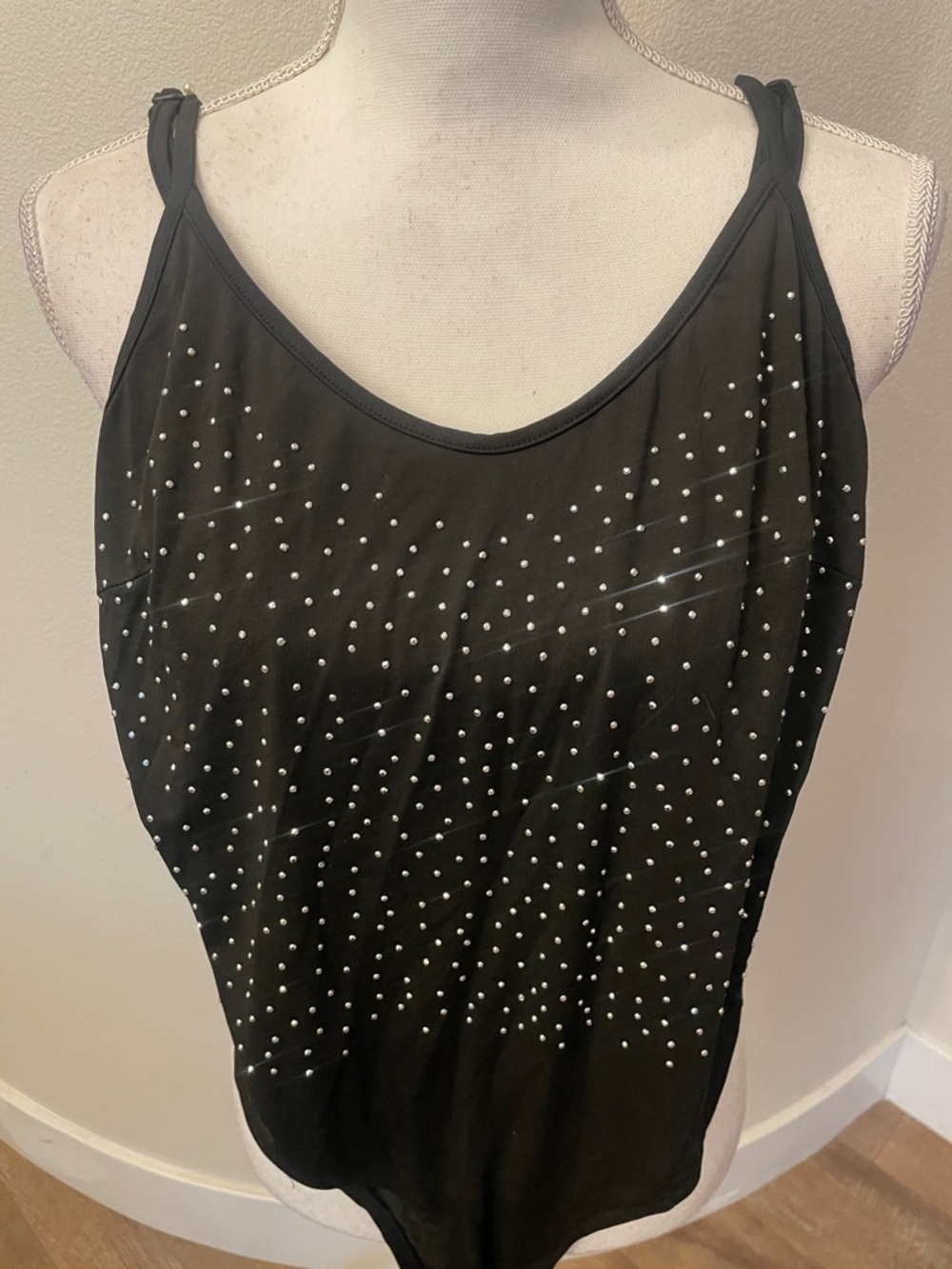 Black Rhinestone One-Piece Bodysuit